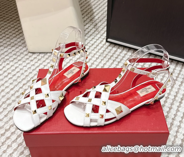 Unique Style Valentino Studdy Kidskin Leather Sandals White 6061005