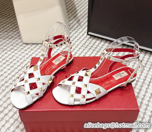 Unique Style Valentino Studdy Kidskin Leather Sandals White 6061005