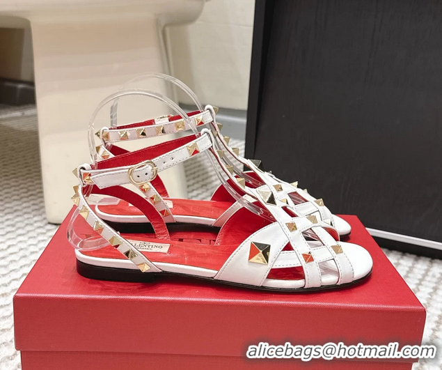 Unique Style Valentino Studdy Kidskin Leather Sandals White 6061005