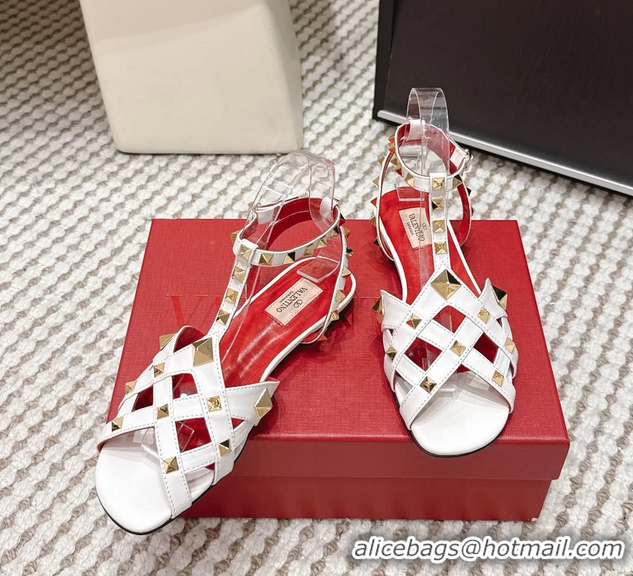 Unique Style Valentino Studdy Kidskin Leather Sandals White 6061005
