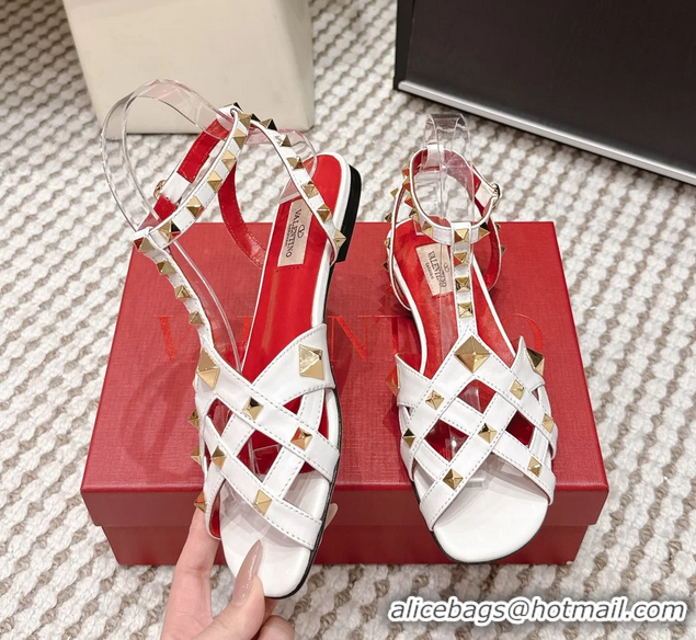 Unique Style Valentino Studdy Kidskin Leather Sandals White 6061005