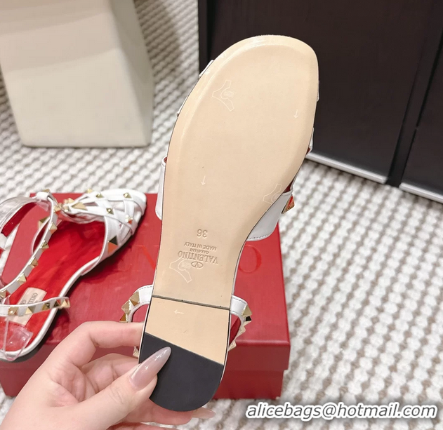Unique Style Valentino Studdy Kidskin Leather Sandals White 6061005