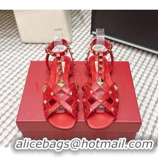 Good Looking Valentino Studdy Kidskin Leather Sandals Red 6061005
