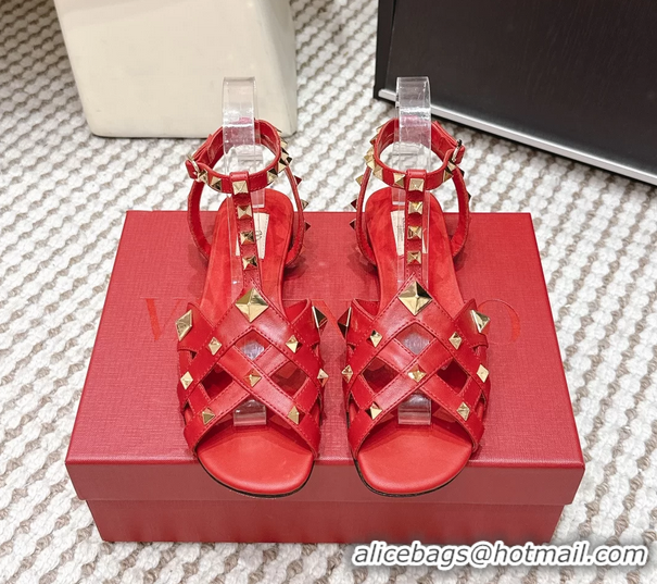 Good Looking Valentino Studdy Kidskin Leather Sandals Red 6061005