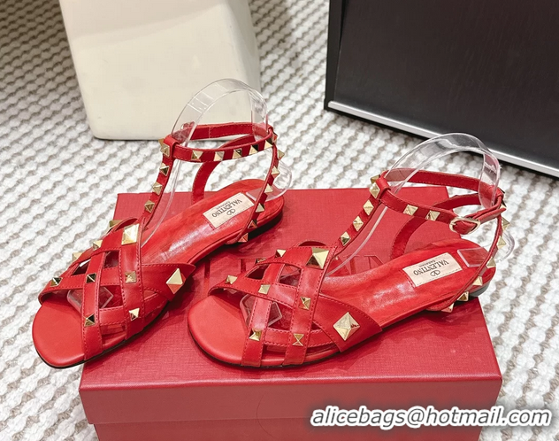 Good Looking Valentino Studdy Kidskin Leather Sandals Red 6061005