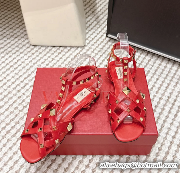 Good Looking Valentino Studdy Kidskin Leather Sandals Red 6061005