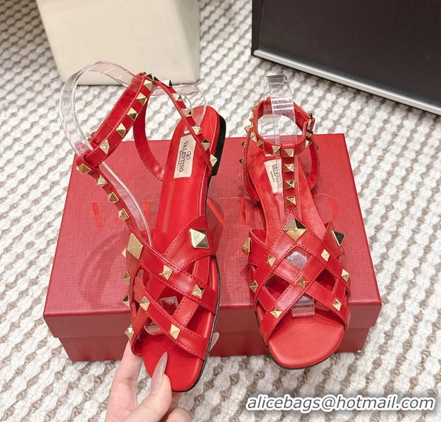 Good Looking Valentino Studdy Kidskin Leather Sandals Red 6061005