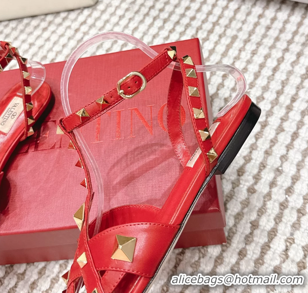 Good Looking Valentino Studdy Kidskin Leather Sandals Red 6061005