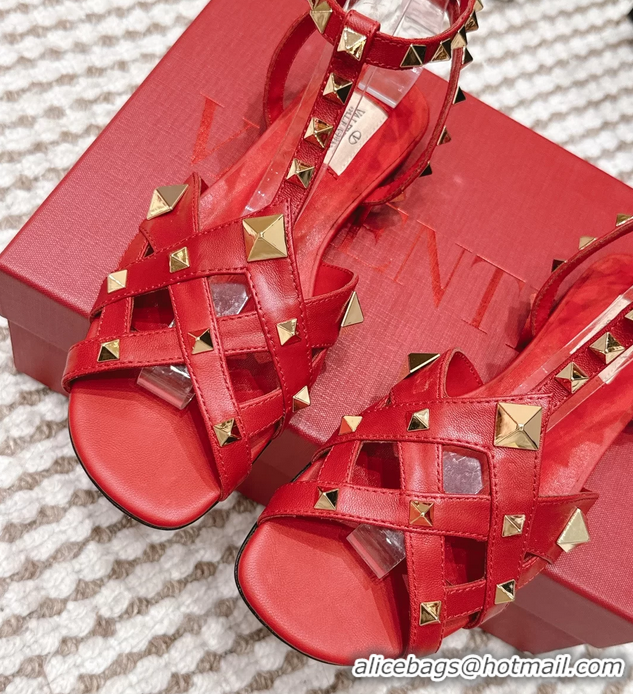 Good Looking Valentino Studdy Kidskin Leather Sandals Red 6061005