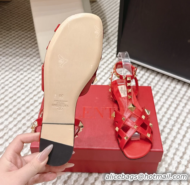 Good Looking Valentino Studdy Kidskin Leather Sandals Red 6061005