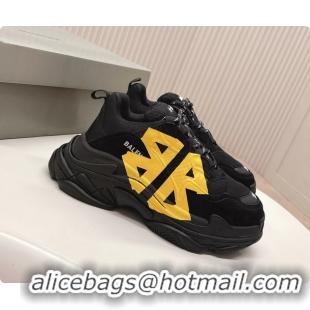 Good Product Balenciaga Triple S Tape Type Suede and Canvas Sneakers Black 6061022