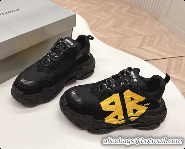 Good Product Balenciaga Triple S Tape Type Suede and Canvas Sneakers Black 6061022