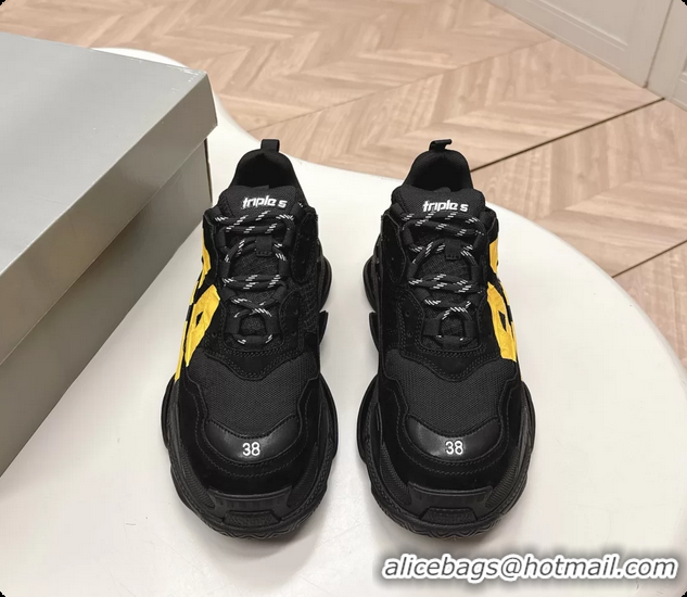 Good Product Balenciaga Triple S Tape Type Suede and Canvas Sneakers Black 6061022