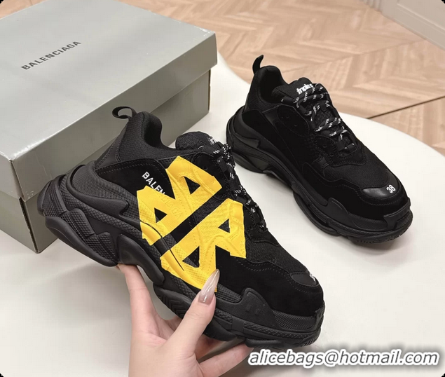Good Product Balenciaga Triple S Tape Type Suede and Canvas Sneakers Black 6061022
