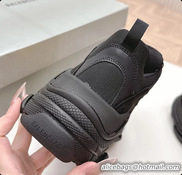 Good Product Balenciaga Triple S Tape Type Suede and Canvas Sneakers Black 6061022
