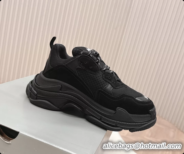 Good Product Balenciaga Triple S Tape Type Suede and Canvas Sneakers Black 6061022