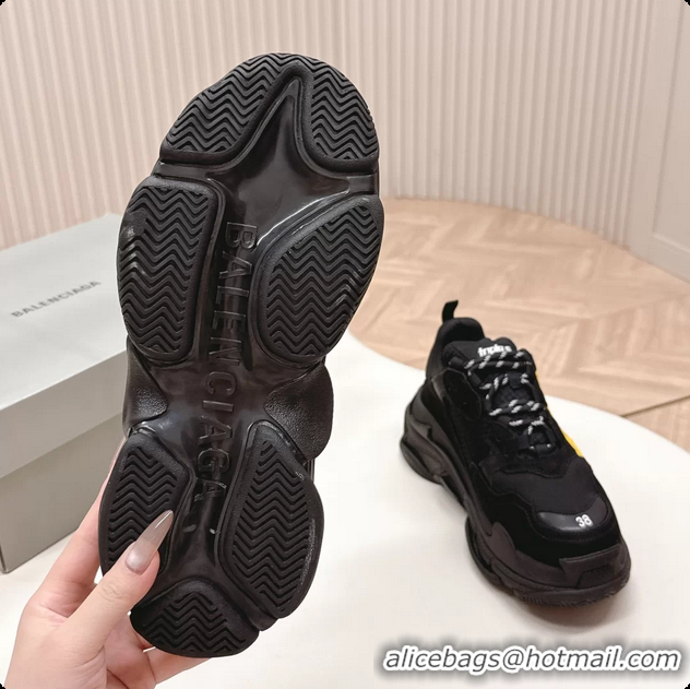 Good Product Balenciaga Triple S Tape Type Suede and Canvas Sneakers Black 6061022