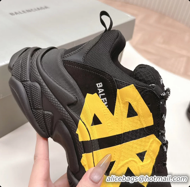 Good Product Balenciaga Triple S Tape Type Suede and Canvas Sneakers Black 6061022
