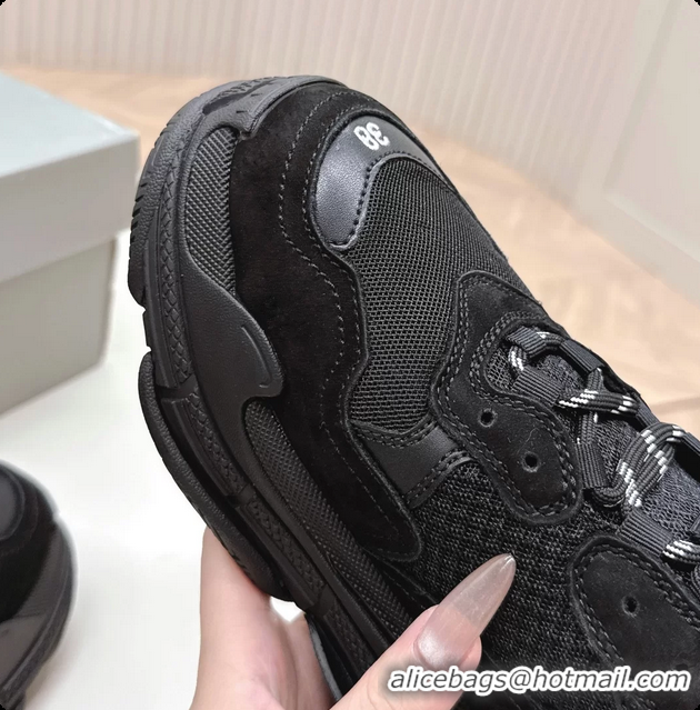 Good Product Balenciaga Triple S Tape Type Suede and Canvas Sneakers Black 6061022