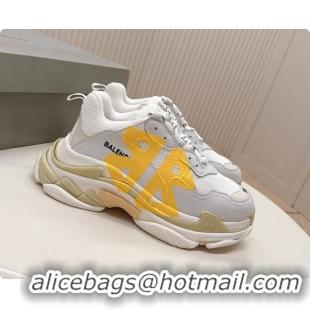 Popular Style Balenciaga Triple S Tape Type Suede and Canvas Sneakers White 6061022