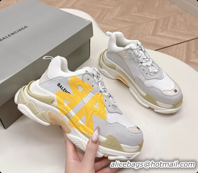 Popular Style Balenciaga Triple S Tape Type Suede and Canvas Sneakers White 6061022