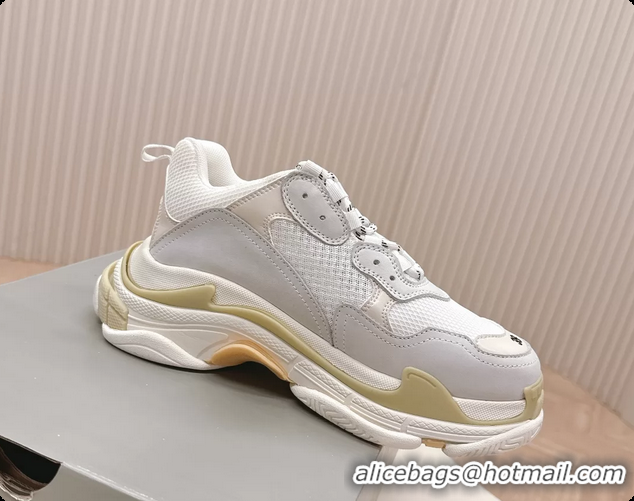 Popular Style Balenciaga Triple S Tape Type Suede and Canvas Sneakers White 6061022