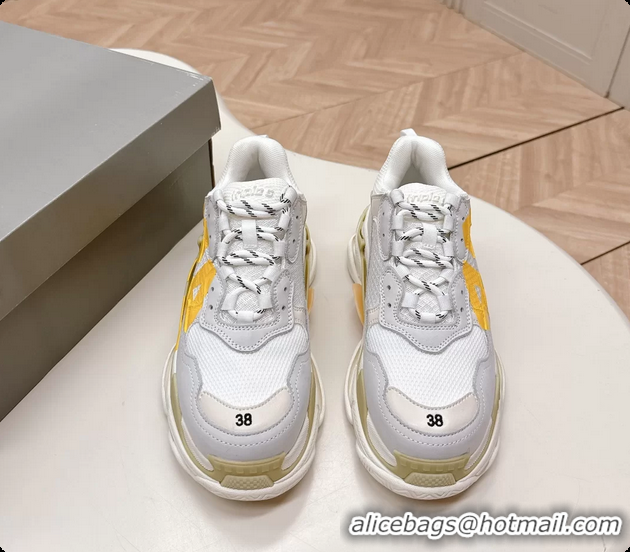 Popular Style Balenciaga Triple S Tape Type Suede and Canvas Sneakers White 6061022