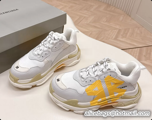 Popular Style Balenciaga Triple S Tape Type Suede and Canvas Sneakers White 6061022