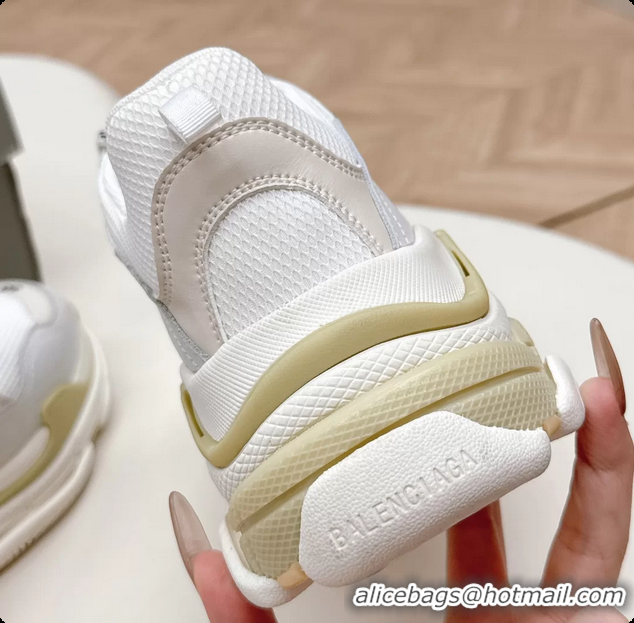 Popular Style Balenciaga Triple S Tape Type Suede and Canvas Sneakers White 6061022