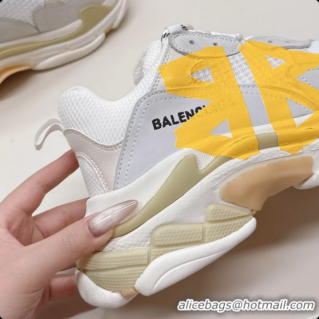 Popular Style Balenciaga Triple S Tape Type Suede and Canvas Sneakers White 6061022