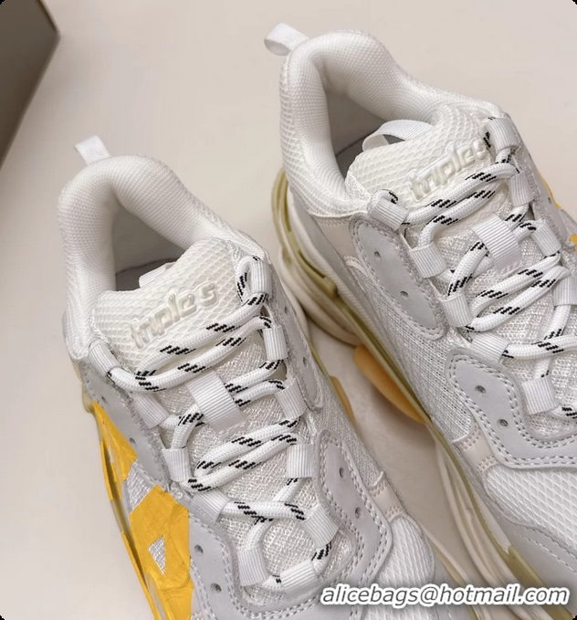 Popular Style Balenciaga Triple S Tape Type Suede and Canvas Sneakers White 6061022