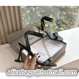 Top Design BALENCIAGA Afterhour Calfskin Allover Logo Ankle Strap Round Heel Sandals Black 90MM 6061023