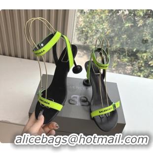 Top Grade BALENCIAGA Afterhour Calfskin Allover Logo Ankle Strap Round Heel Sandals Green 90MM 6061023