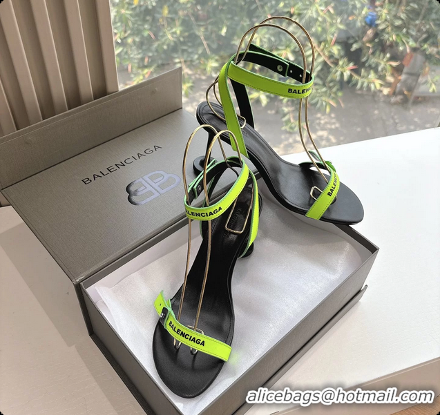 Top Grade BALENCIAGA Afterhour Calfskin Allover Logo Ankle Strap Round Heel Sandals Green 90MM 6061023