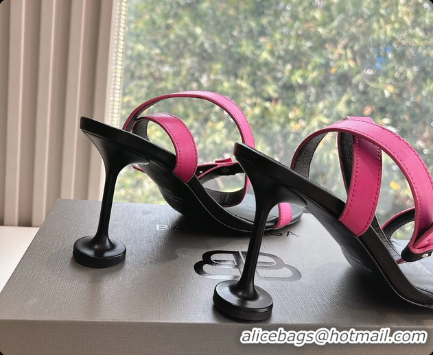 Good Looking BALENCIAGA Afterhour Calfskin Allover Logo Ankle Strap Round Heel Sandals Fuchsia 90MM 6061023