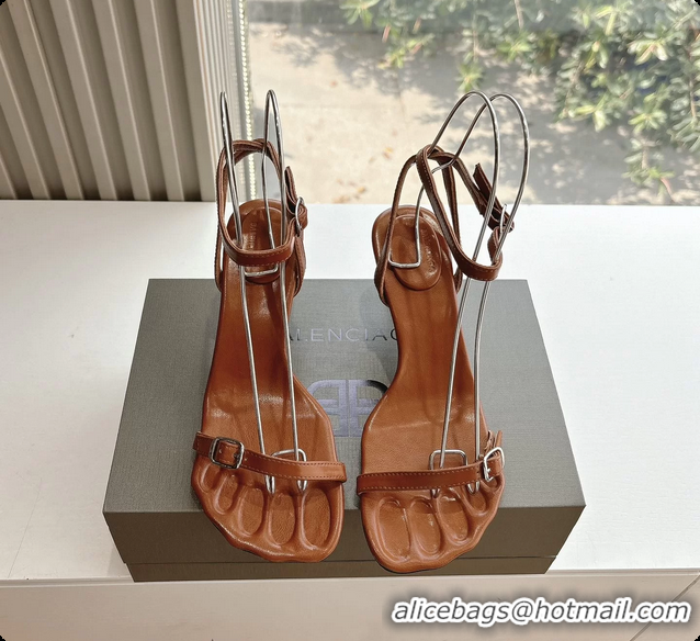 Top Grade BALENCIAGA Brown Calfskin Ankle Strap Heel Sandals 70MM 6061101