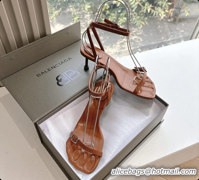 Top Grade BALENCIAGA Brown Calfskin Ankle Strap Heel Sandals 70MM 6061101