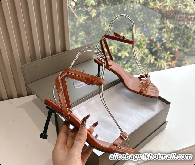 Top Grade BALENCIAGA Brown Calfskin Ankle Strap Heel Sandals 70MM 6061101