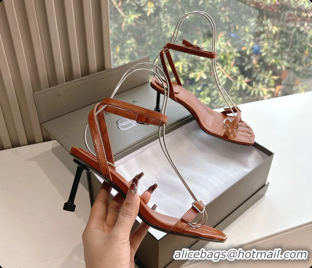 Top Grade BALENCIAGA Brown Calfskin Ankle Strap Heel Sandals 70MM 6061101