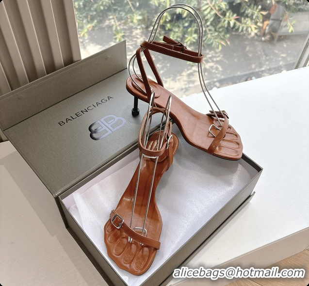 Top Grade BALENCIAGA Brown Calfskin Ankle Strap Heel Sandals 70MM 6061101