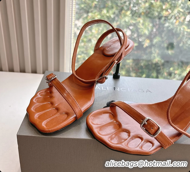 Top Grade BALENCIAGA Brown Calfskin Ankle Strap Heel Sandals 70MM 6061101