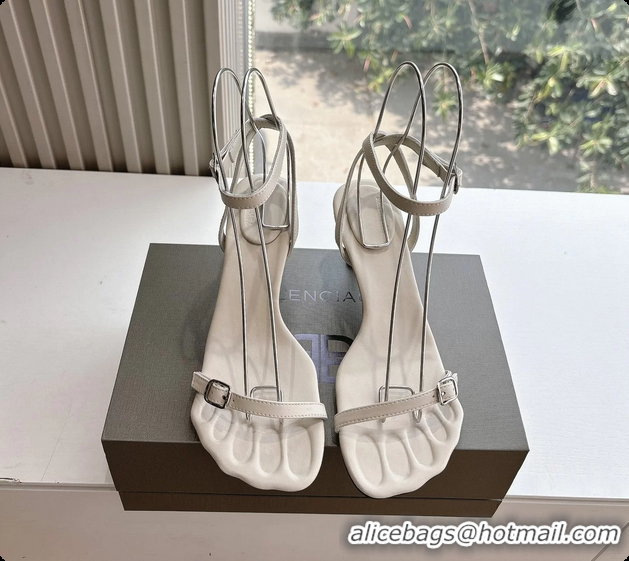 Purchase BALENCIAGA White Calfskin Ankle Strap Heel Sandals 70MM 6061101