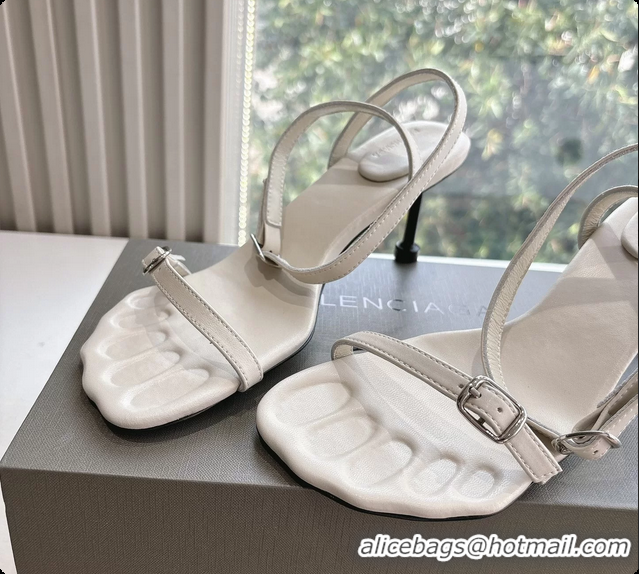 Purchase BALENCIAGA White Calfskin Ankle Strap Heel Sandals 70MM 6061101