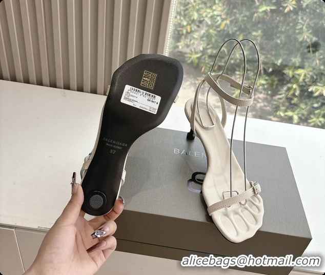 Purchase BALENCIAGA White Calfskin Ankle Strap Heel Sandals 70MM 6061101