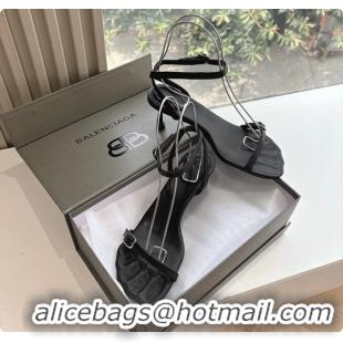 Good Quality BALENCIAGA Black Calfskin Ankle Strap Heel Sandals 70MM 6061101
