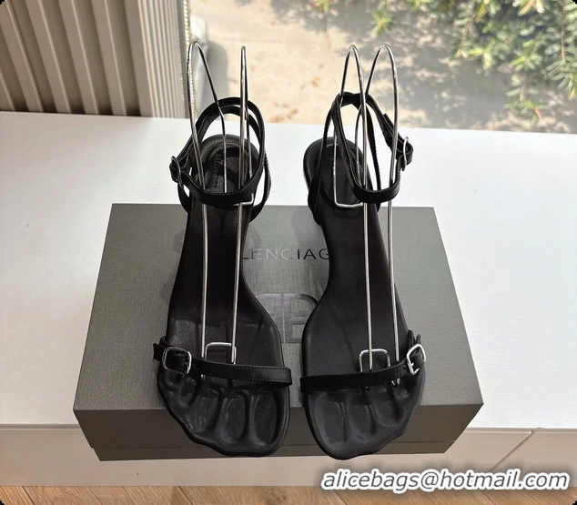 Good Quality BALENCIAGA Black Calfskin Ankle Strap Heel Sandals 70MM 6061101
