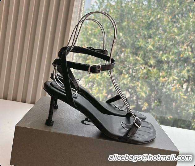 Good Quality BALENCIAGA Black Calfskin Ankle Strap Heel Sandals 70MM 6061101