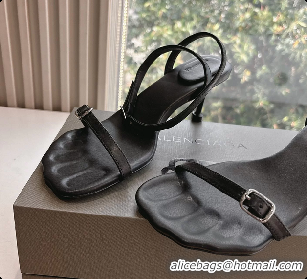 Good Quality BALENCIAGA Black Calfskin Ankle Strap Heel Sandals 70MM 6061101