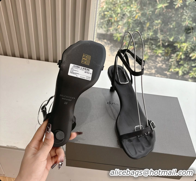 Good Quality BALENCIAGA Black Calfskin Ankle Strap Heel Sandals 70MM 6061101