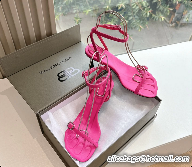 Best Product BALENCIAGA Fuchsia Calfskin Ankle Strap Heel Sandals 70MM 6061101